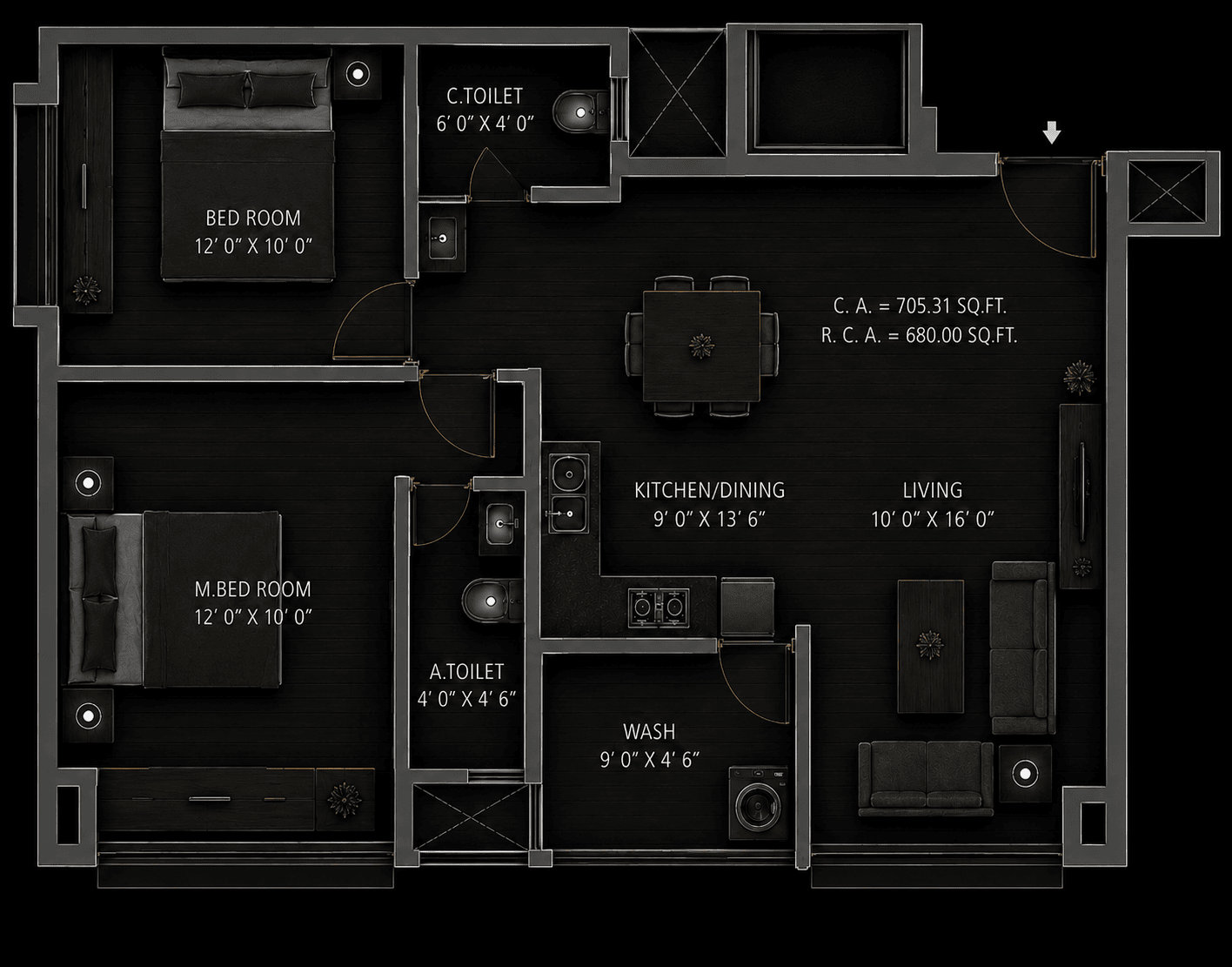 Golden Nirvana 2 BHK (Blocks A-E) floor plan