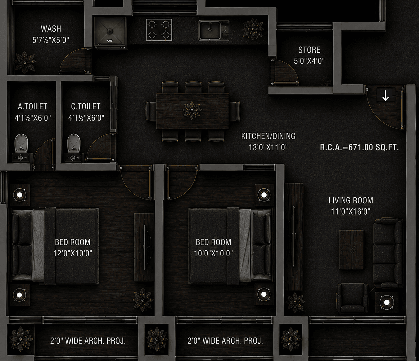 Golden Residency 2 BHK floor plan